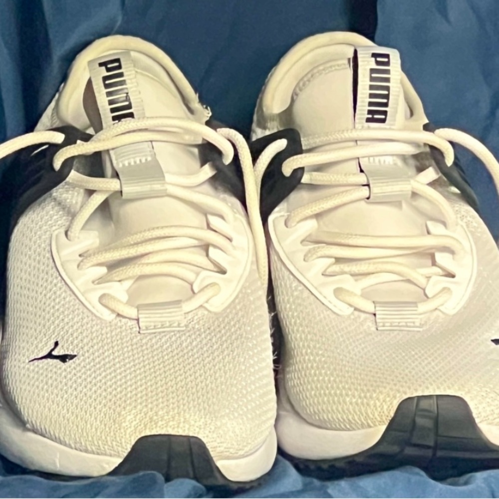 PUMA White Mesh Sneakers with Black Details